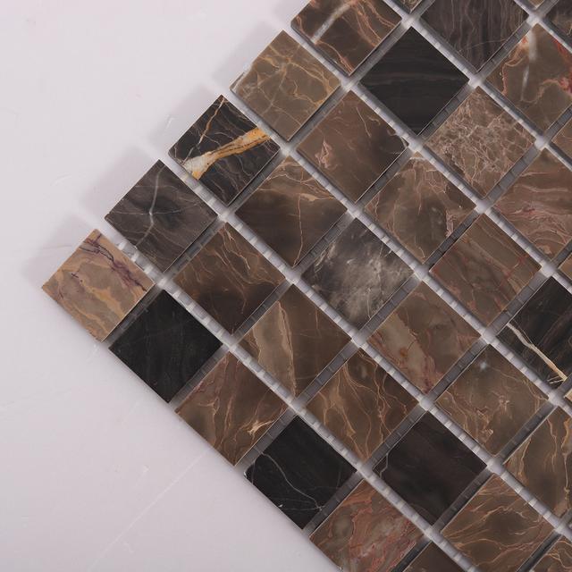 Dark Emperador Square Marble Mosaic — mosaic vuông bằng đá marble nâu Emperador