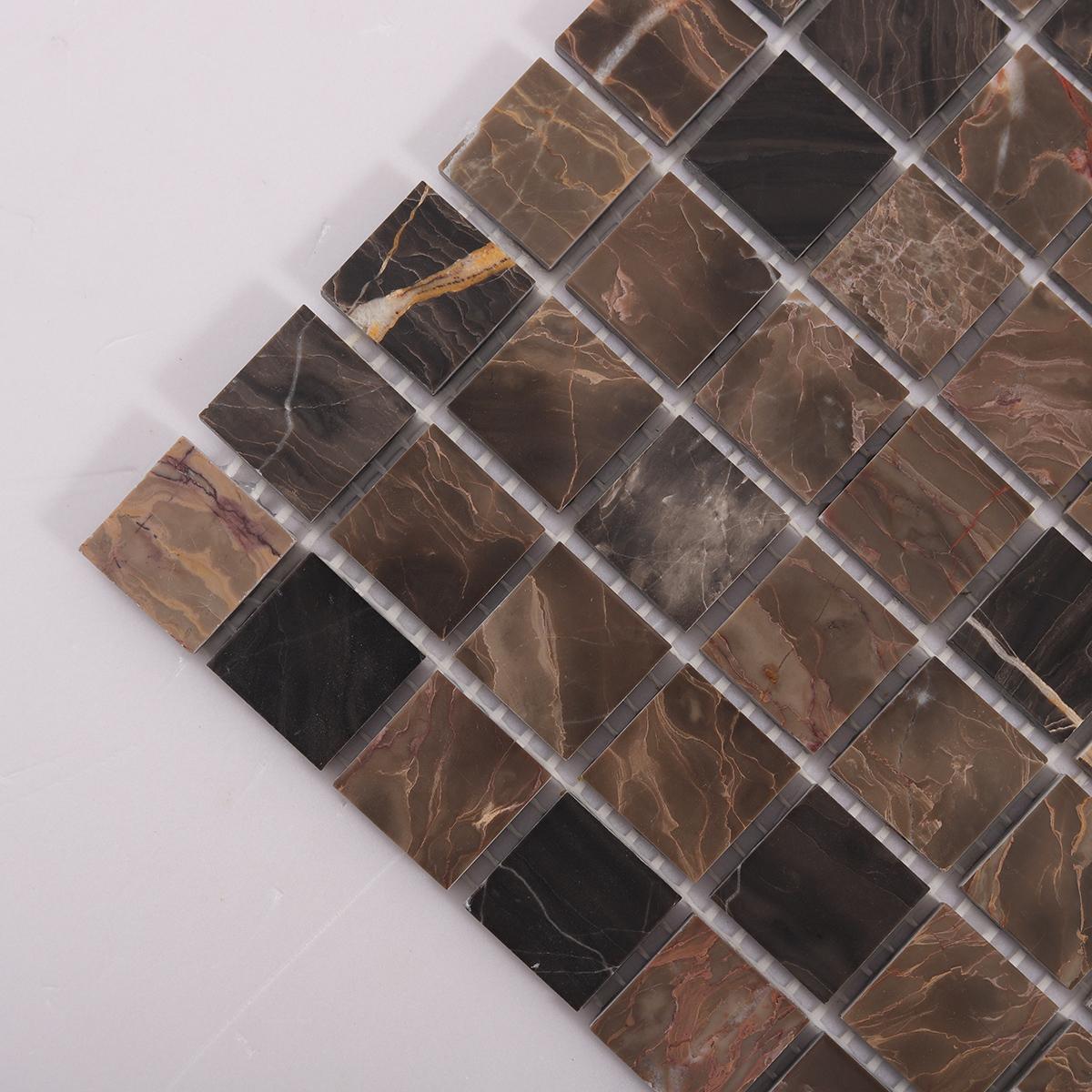 Dark Emperador Square Marble Mosaic — mosaic vuông bằng đá marble nâu Emperador