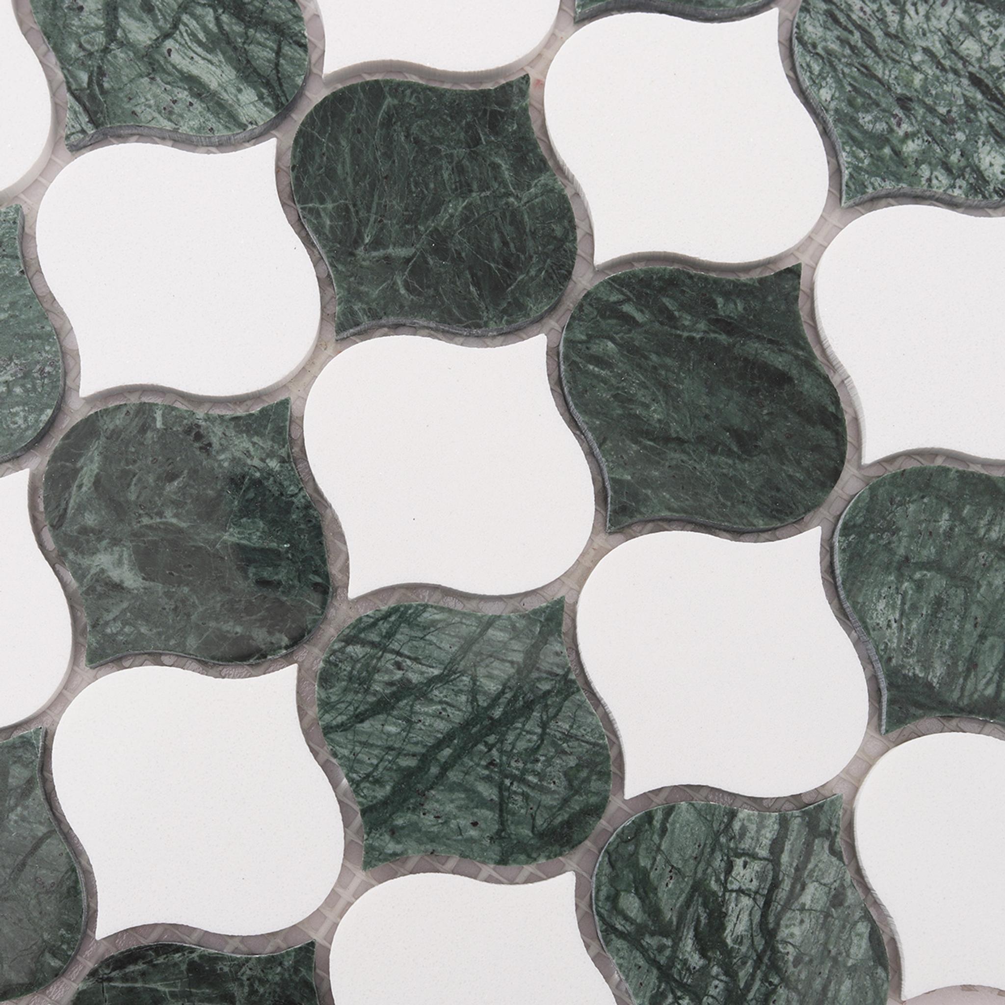 Green and White Arabesque Lantern Marble Tiles — mosaic arabesque bằng đá marble trắng & xanh lục