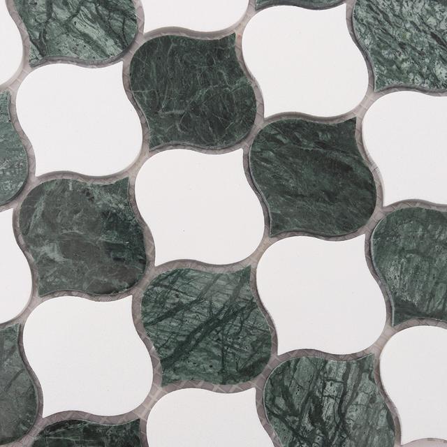 Green and White Arabesque Lantern Marble Tiles — mosaic arabesque bằng đá marble trắng & xanh lục