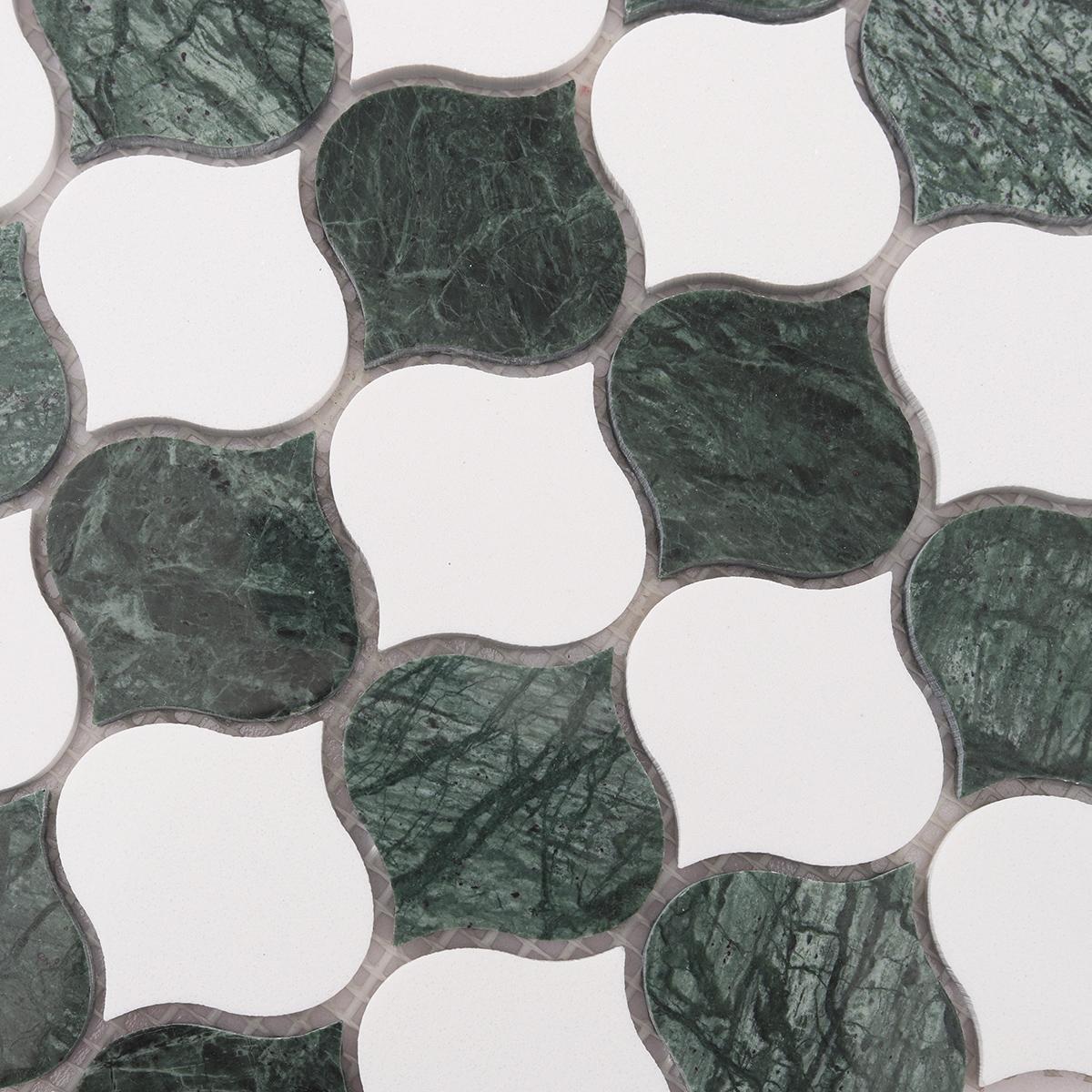 Green and White Arabesque Lantern Marble Tiles — mosaic arabesque bằng đá marble trắng & xanh lục