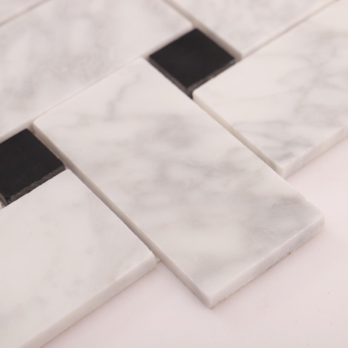 Carrara White Basketweave Marble Mosaic Tiles — mosaic đan rổ (basketweave) bằng đá marble trắng & trắng Carrara