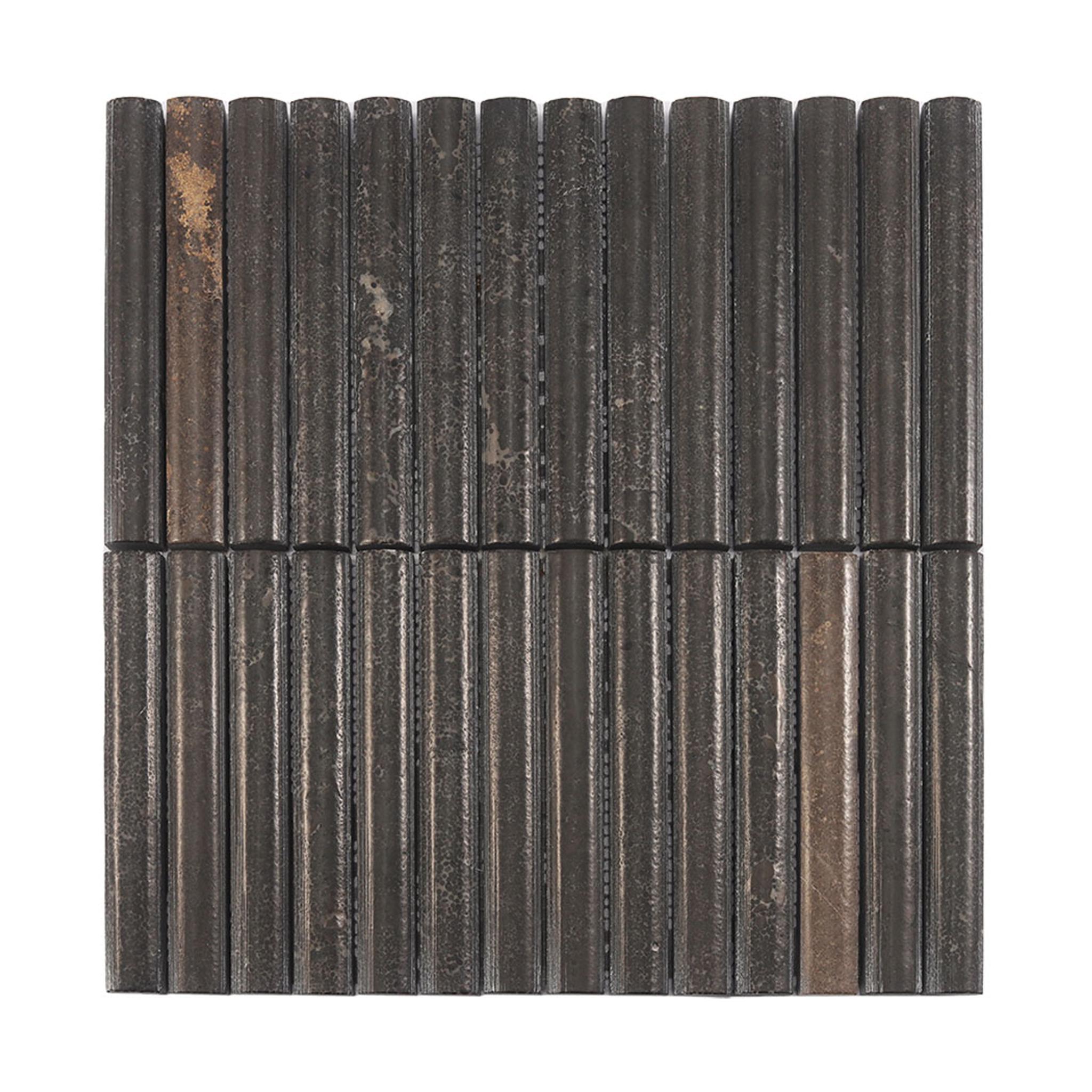 Dark Brown Fluted Marble Mosaic — mosaic rãnh sọc (fluted) bằng đá marble nâu trầm