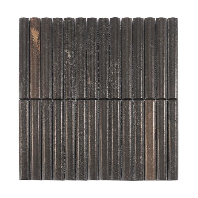 Dark Brown Fluted Marble Mosaic — mosaic rãnh sọc (fluted) bằng đá marble nâu trầm