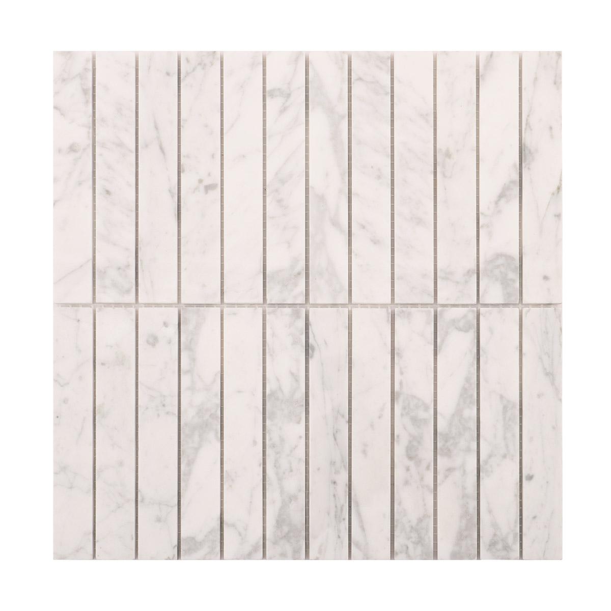 White Carrara Stacked Polished Marble Mosaic Tiles — mosaic thanh dài (linear) bằng đá marble trắng & trắng Carrara