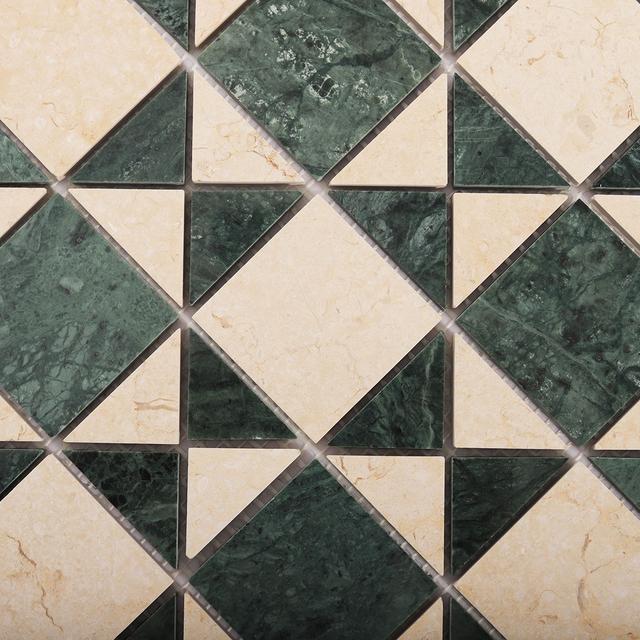Natural Marble Green and Beige Mosaic Tiles — mosaic ghép nghệ thuật bằng đá marble xanh lục & beige