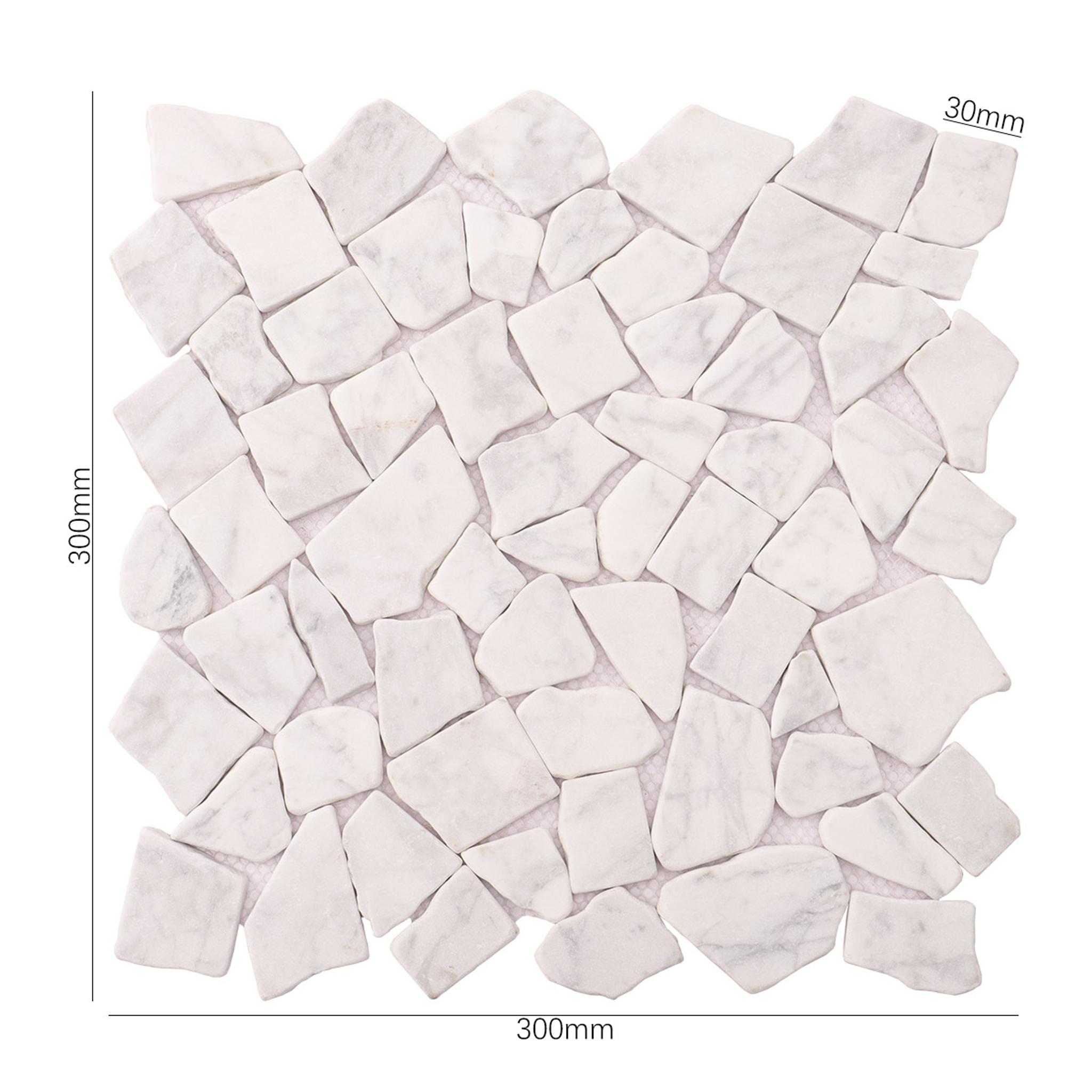 Cracked White Carrara Marble Mosaic Tile — mosaic ghép nghệ thuật bằng đá marble trắng & trắng Carrara