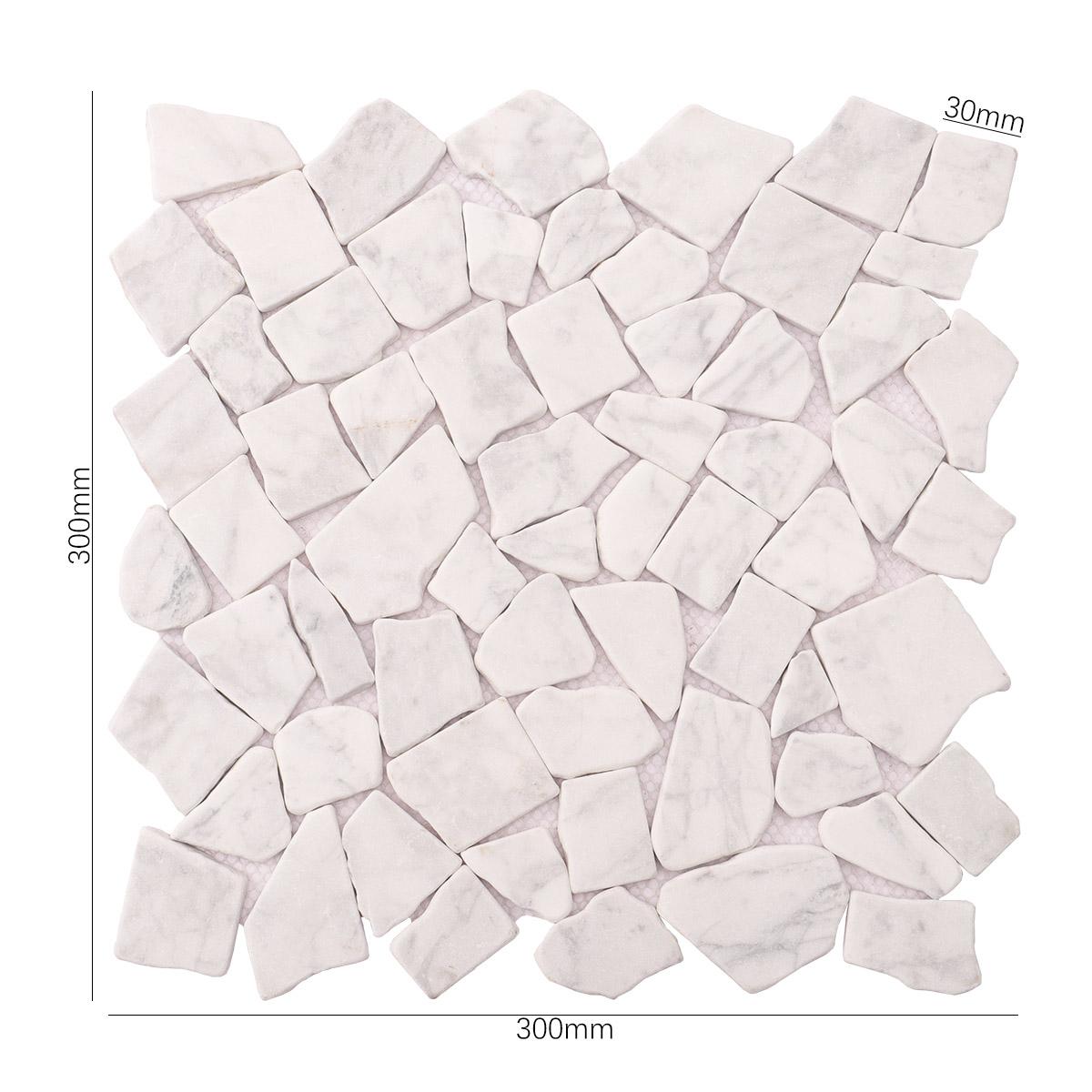 Cracked White Carrara Marble Mosaic Tile — mosaic ghép nghệ thuật bằng đá marble trắng & trắng Carrara