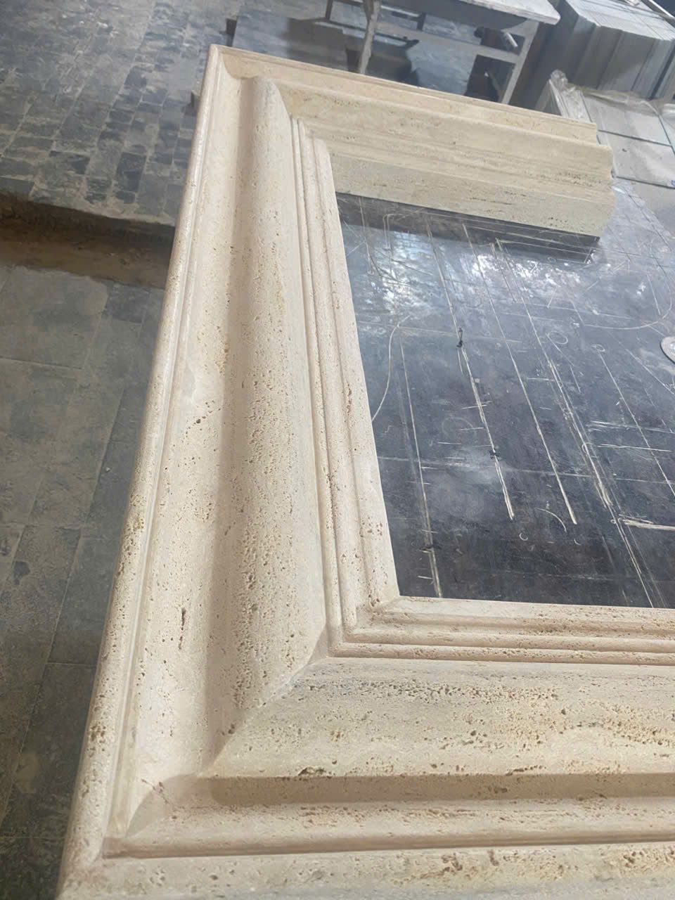 Khung lò sưởi đá (mantel) — Travertine kem