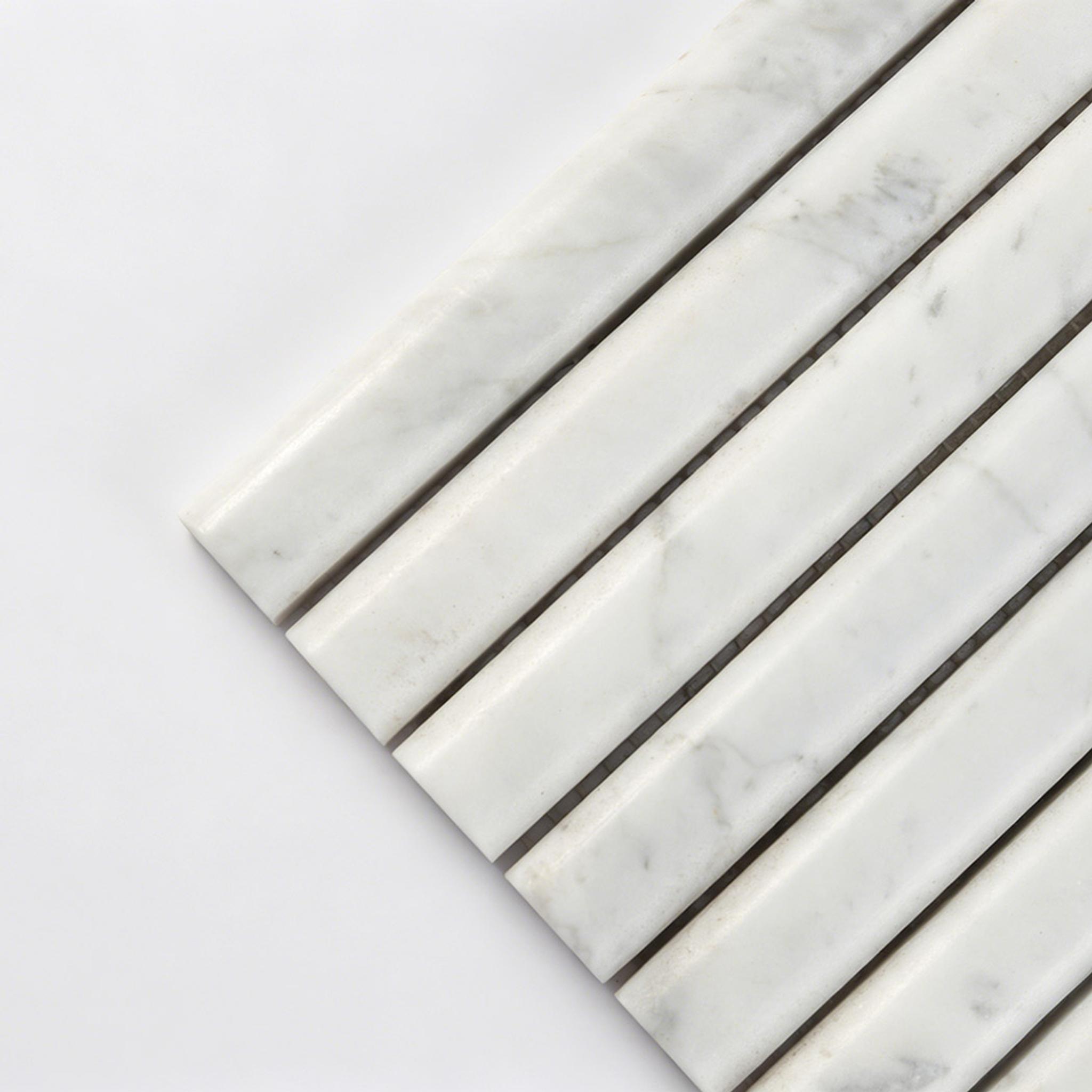White Marble Fluted Vertical Mosaic Tile for Interior Walls — mosaic rãnh sọc (fluted) bằng đá marble trắng