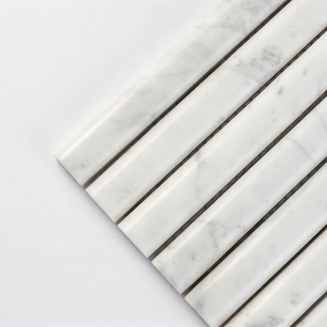 White Marble Fluted Vertical Mosaic Tile for Interior Walls — mosaic rãnh sọc (fluted) bằng đá marble trắng