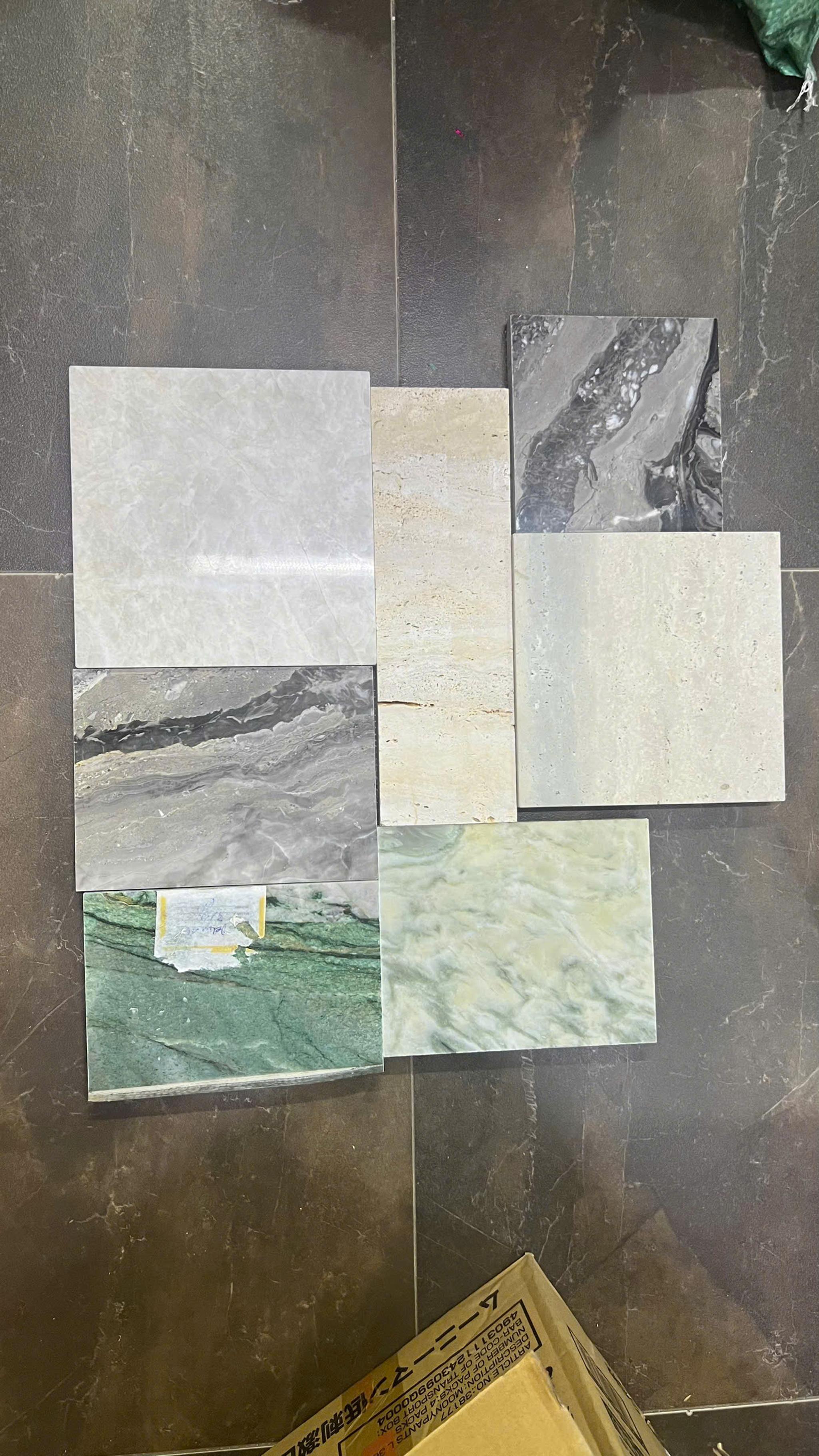 Mẫu đá (bảng màu) — Đa chủng loại (marble xám, travertine, quartzite xanh)