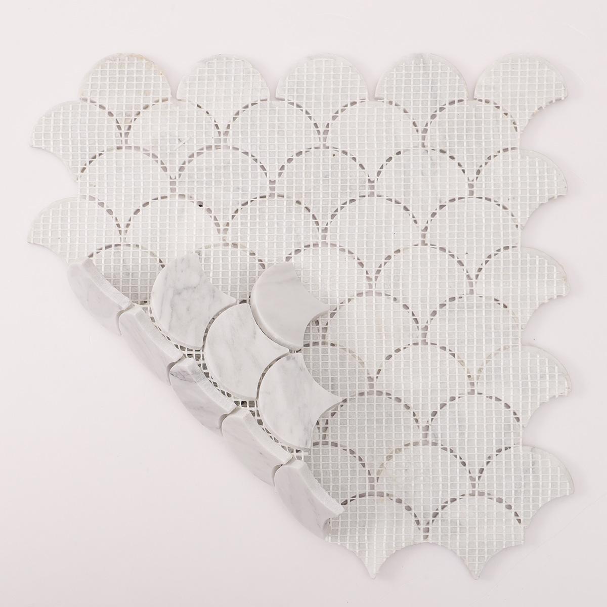 Carrara White Fish Scale Mosaic Tiles — mosaic vảy cá (fish scale) bằng đá marble trắng & trắng Carrara