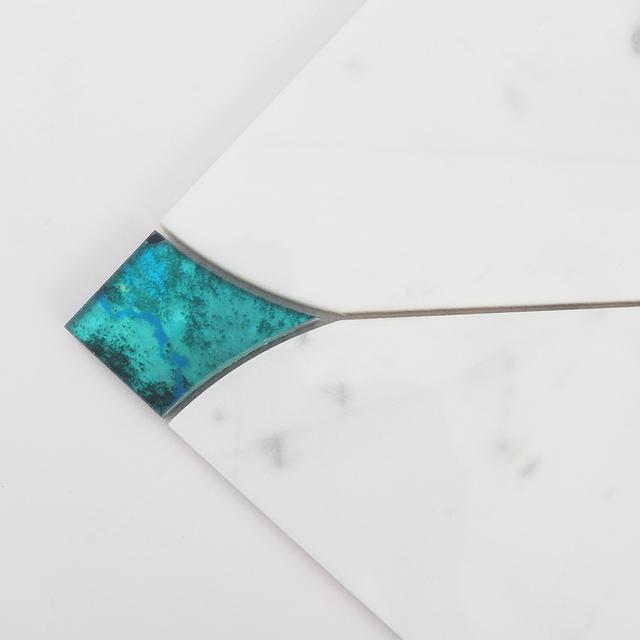 White Marble and Blue Glass Waterjet Mosaic Tile — mosaic hoa văn waterjet bằng đá marble trắng & xanh dương