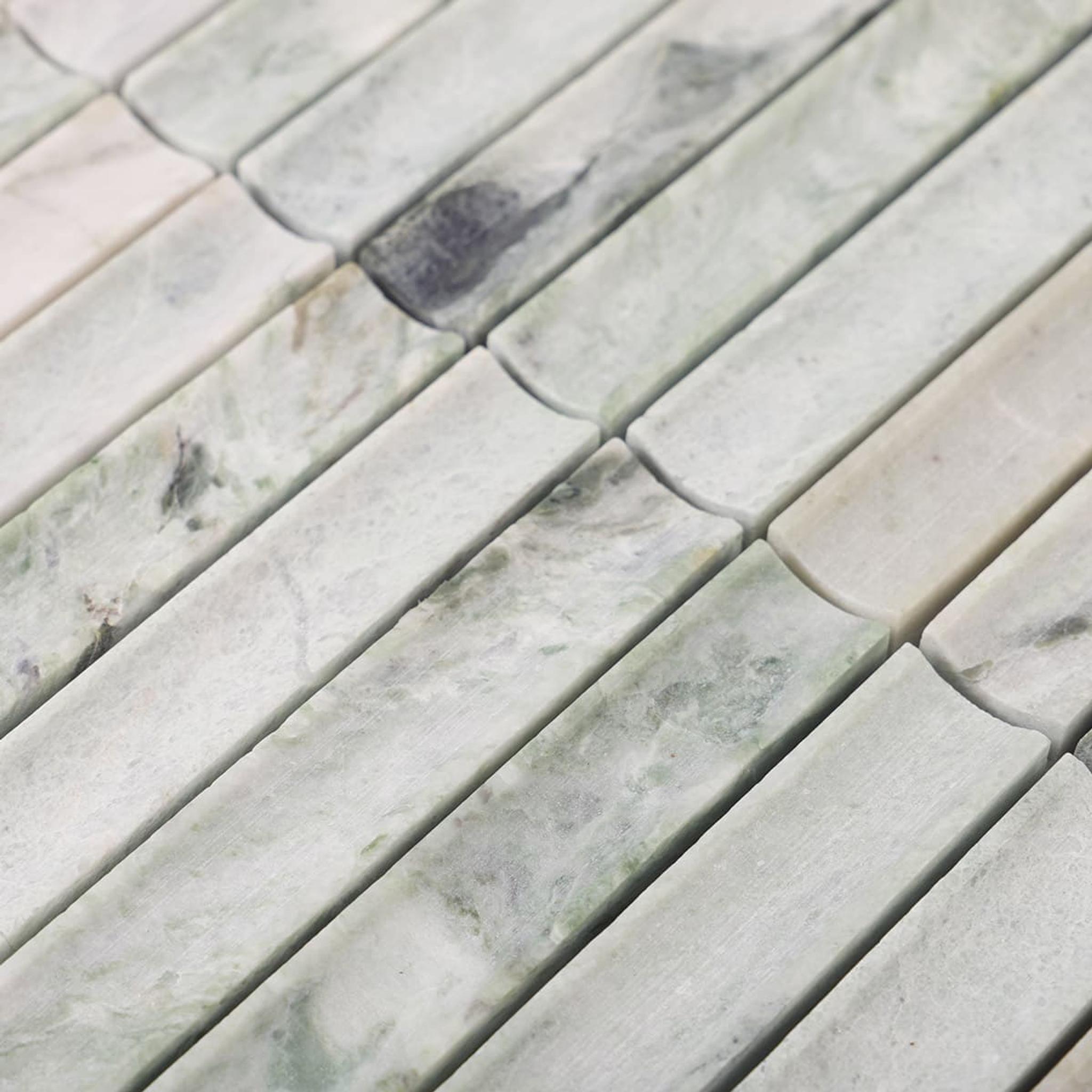 Ming Green Fluted Marble Honed Strip Mosaic Tile — mosaic rãnh sọc (fluted) bằng đá marble xanh lục