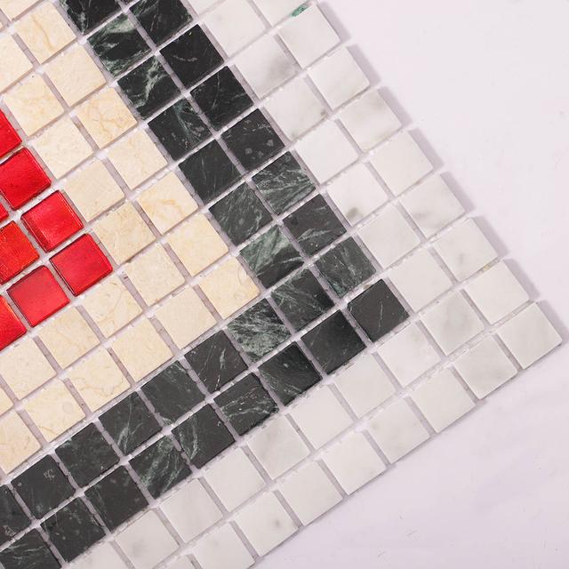 Green and White Red Dot Mosaic Tiles — mosaic ghép nghệ thuật bằng đá marble trắng & xanh lục