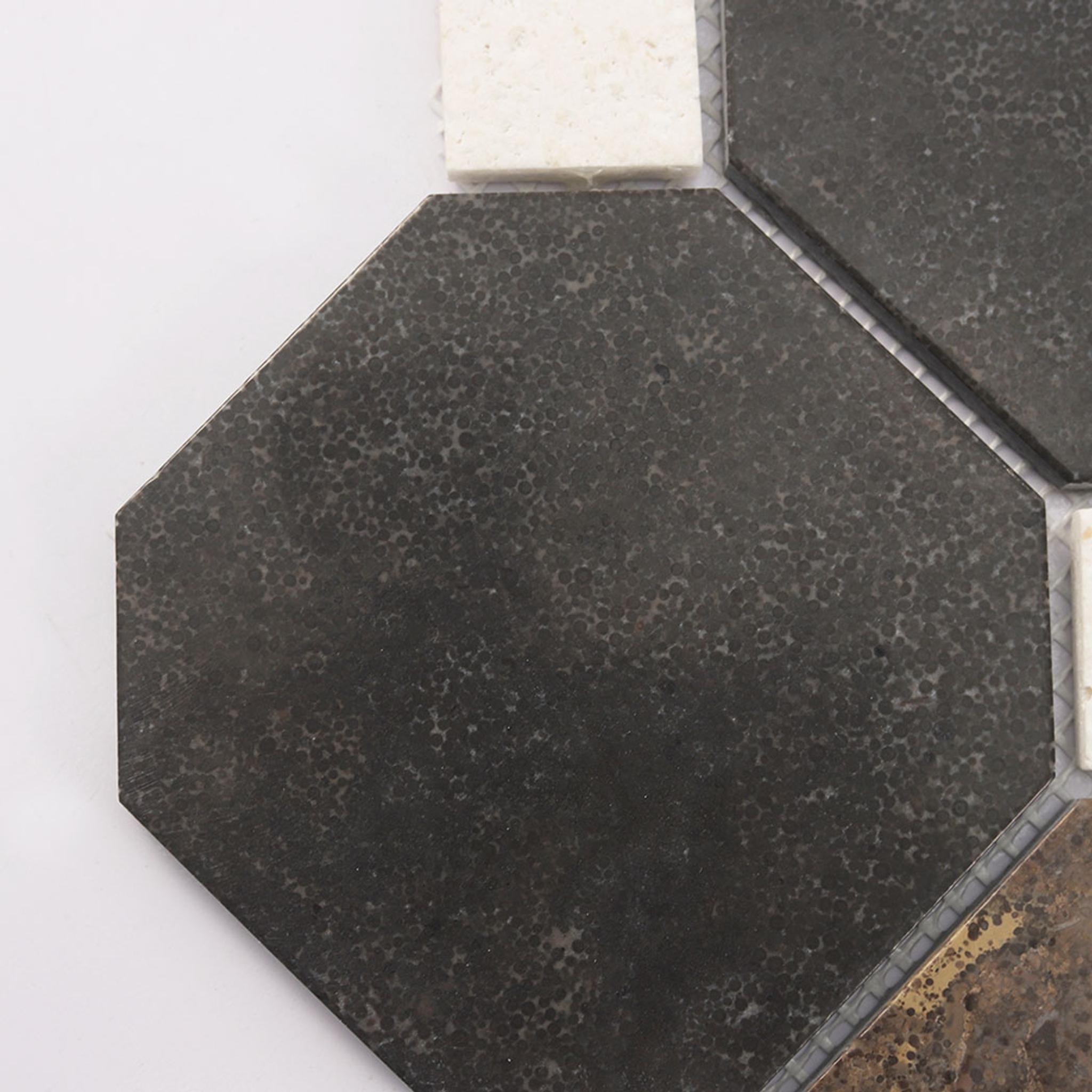 Dark Brown Octagon Marble Mosaic Tile with White Dot Inserts — mosaic ghép nghệ thuật bằng đá marble trắng & nâu