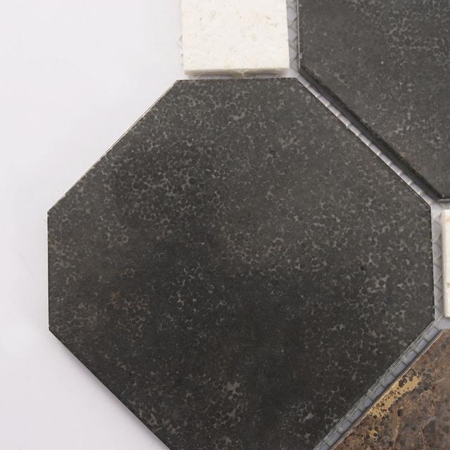 Dark Brown Octagon Marble Mosaic Tile with White Dot Inserts — mosaic ghép nghệ thuật bằng đá marble trắng & nâu