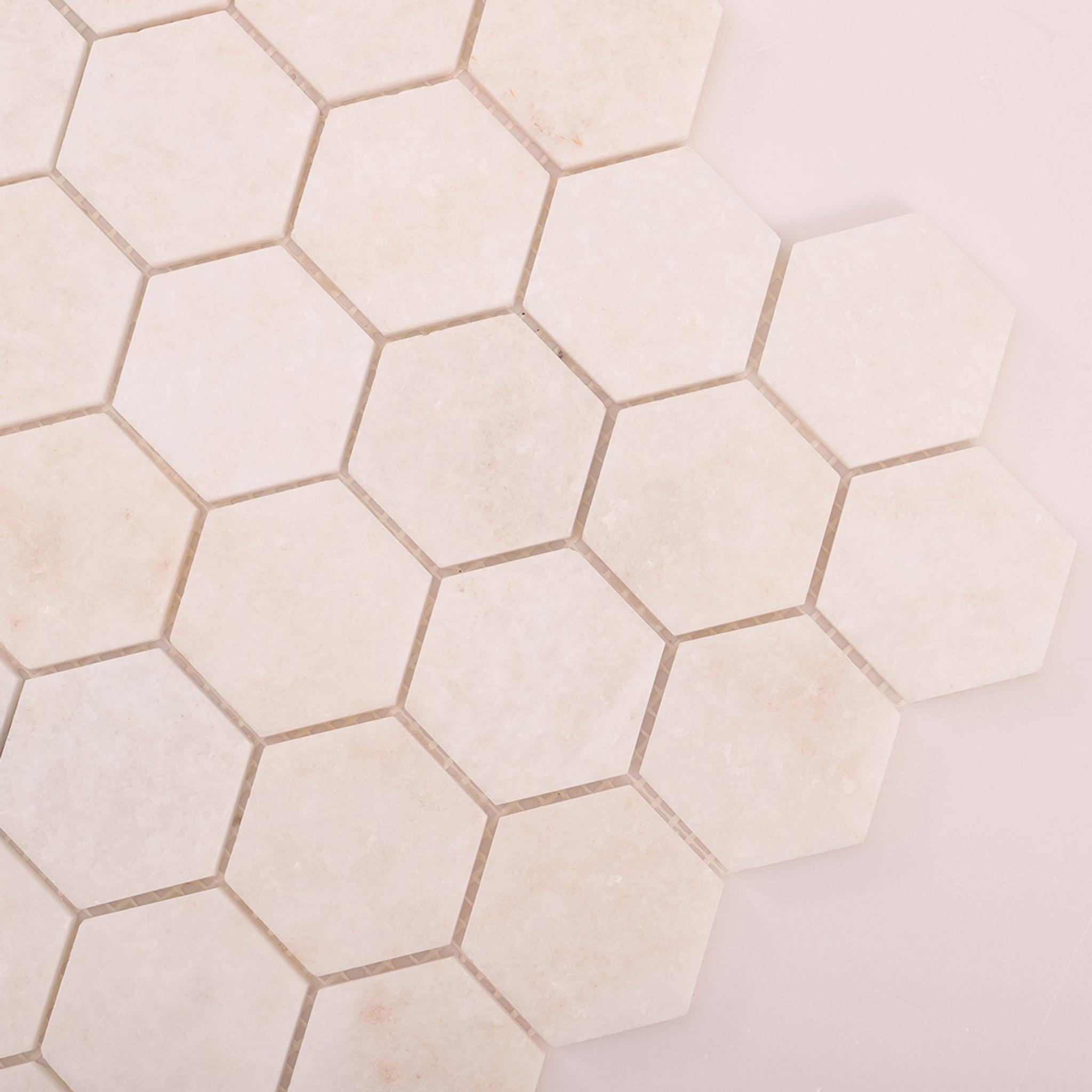 Crystal White Hexagon Marble Mosaic Tiles — mosaic lục giác bằng đá marble trắng