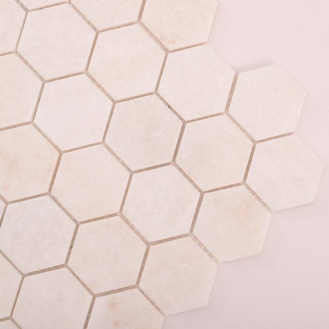 Crystal White Hexagon Marble Mosaic Tiles — mosaic lục giác bằng đá marble trắng