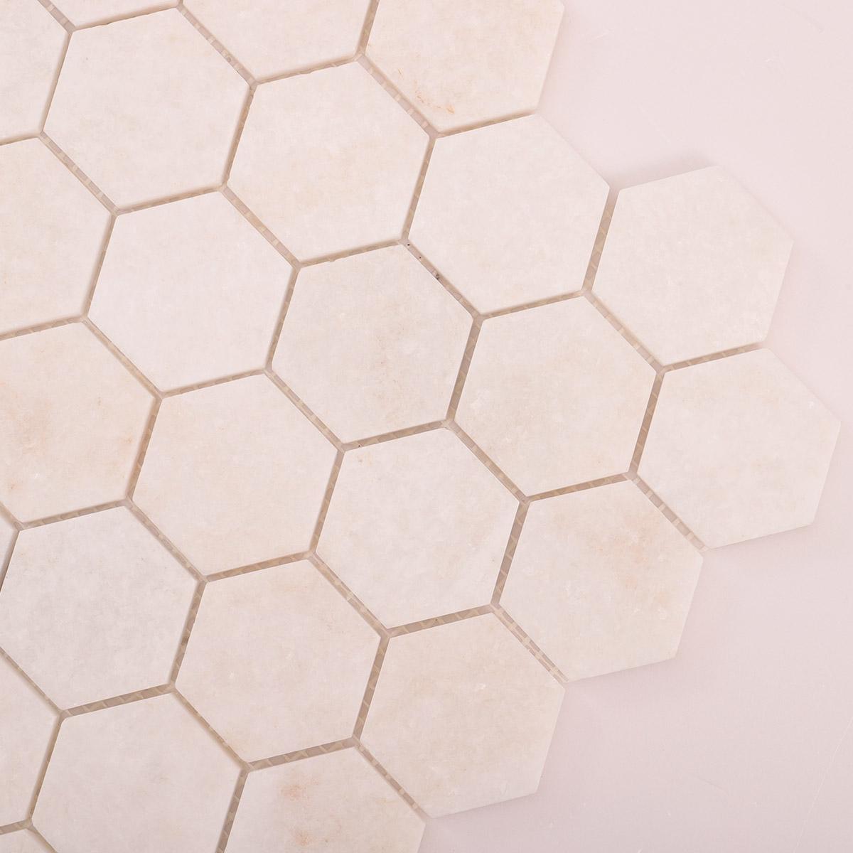 Crystal White Hexagon Marble Mosaic Tiles — mosaic lục giác bằng đá marble trắng