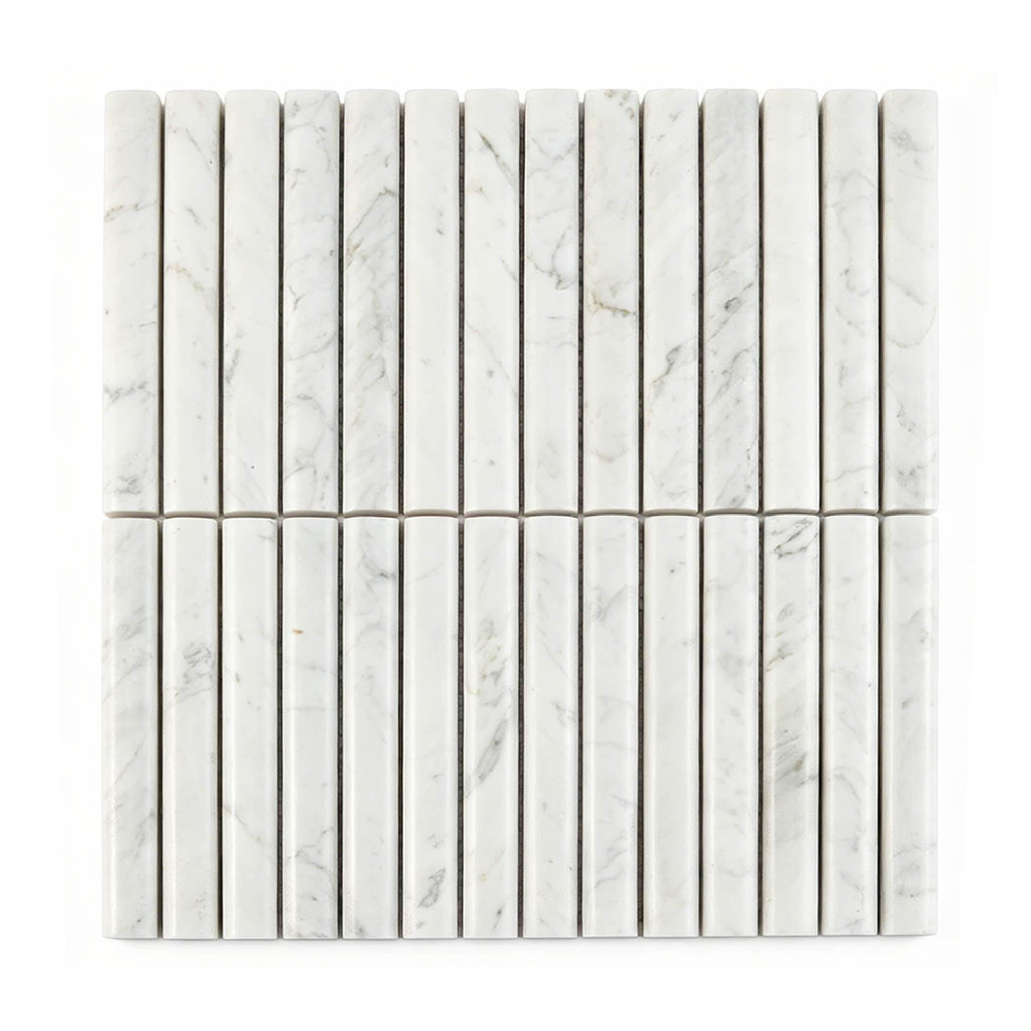 White Marble Fluted Vertical Mosaic Tile for Interior Walls — mosaic rãnh sọc (fluted) bằng đá marble trắng