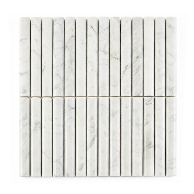 White Marble Fluted Vertical Mosaic Tile for Interior Walls — mosaic rãnh sọc (fluted) bằng đá marble trắng