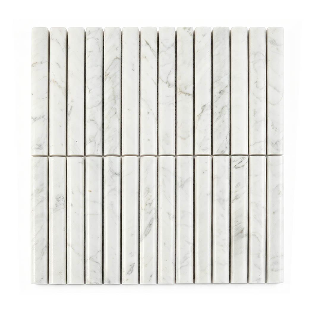 White Marble Fluted Vertical Mosaic Tile for Interior Walls — mosaic rãnh sọc (fluted) bằng đá marble trắng