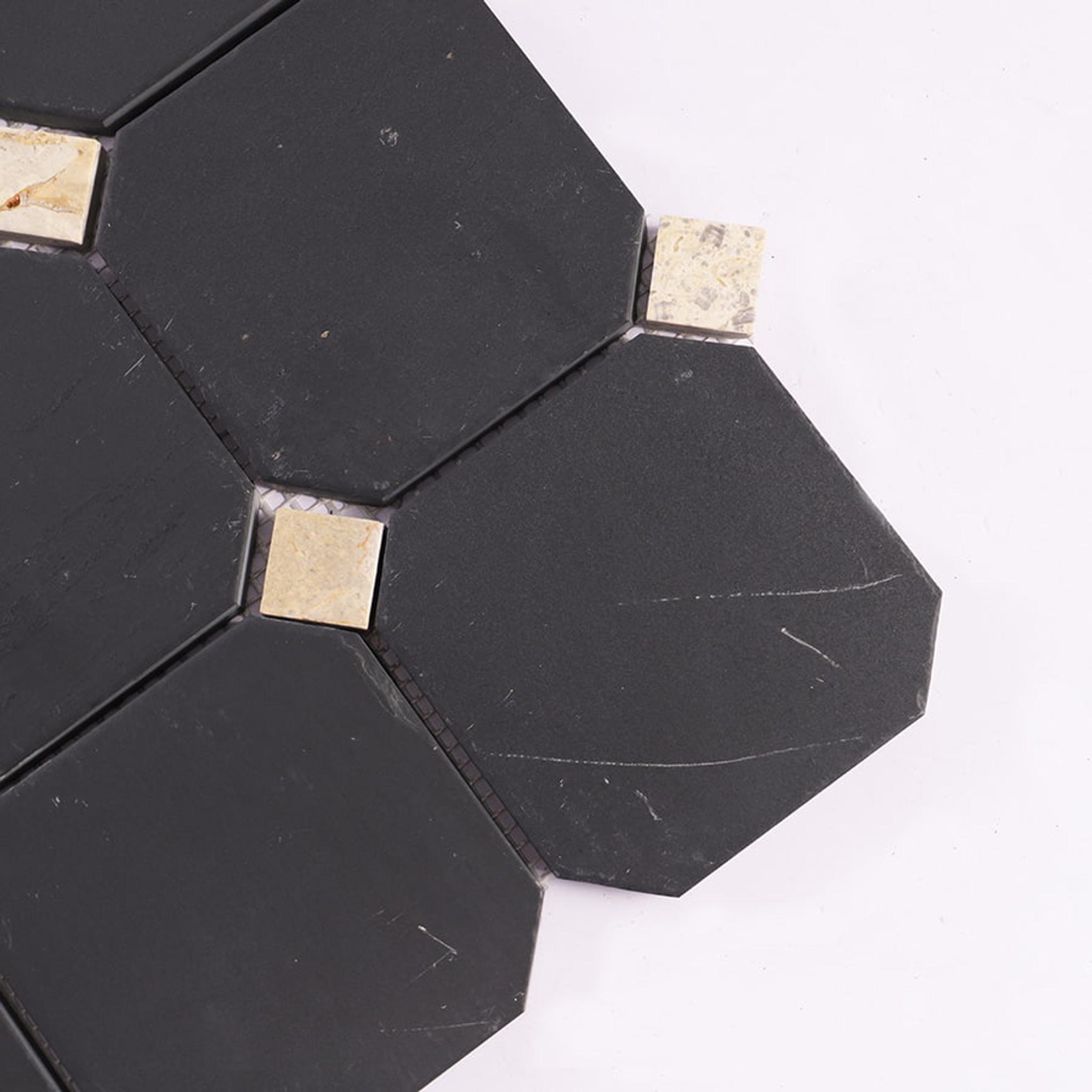 Black Octagon With Beige Square Accent Marble Tile Bathroom Mosaic — mosaic vuông bằng đá marble đen & beige