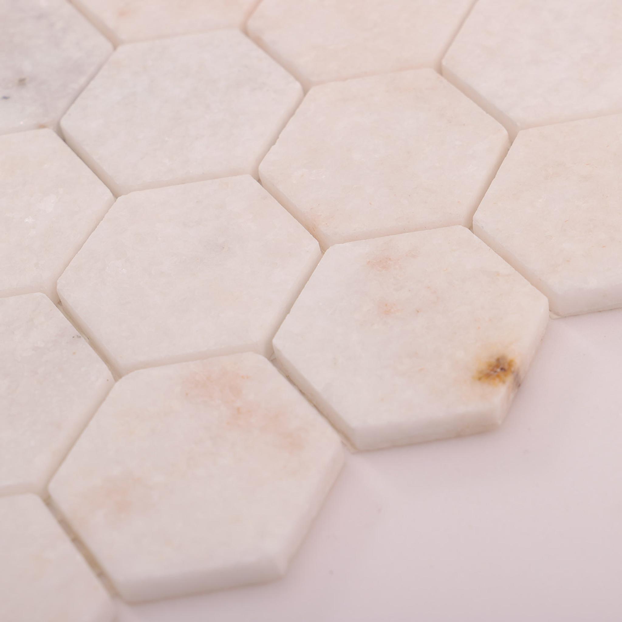 Crystal White Hexagon Marble Mosaic Tiles — mosaic lục giác bằng đá marble trắng