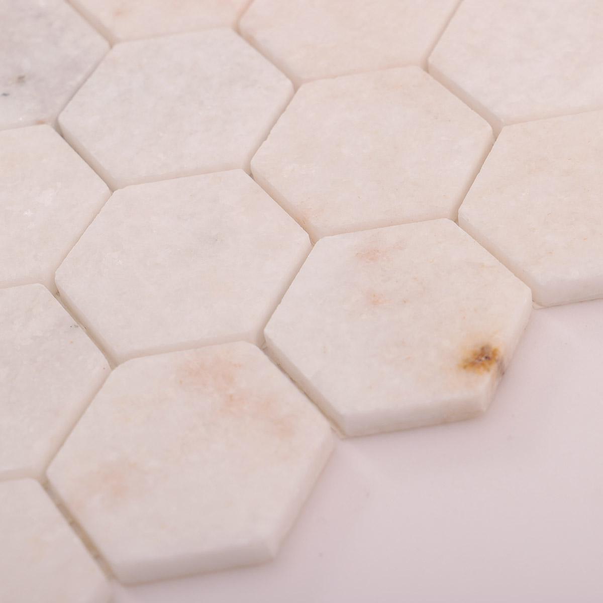 Crystal White Hexagon Marble Mosaic Tiles — mosaic lục giác bằng đá marble trắng