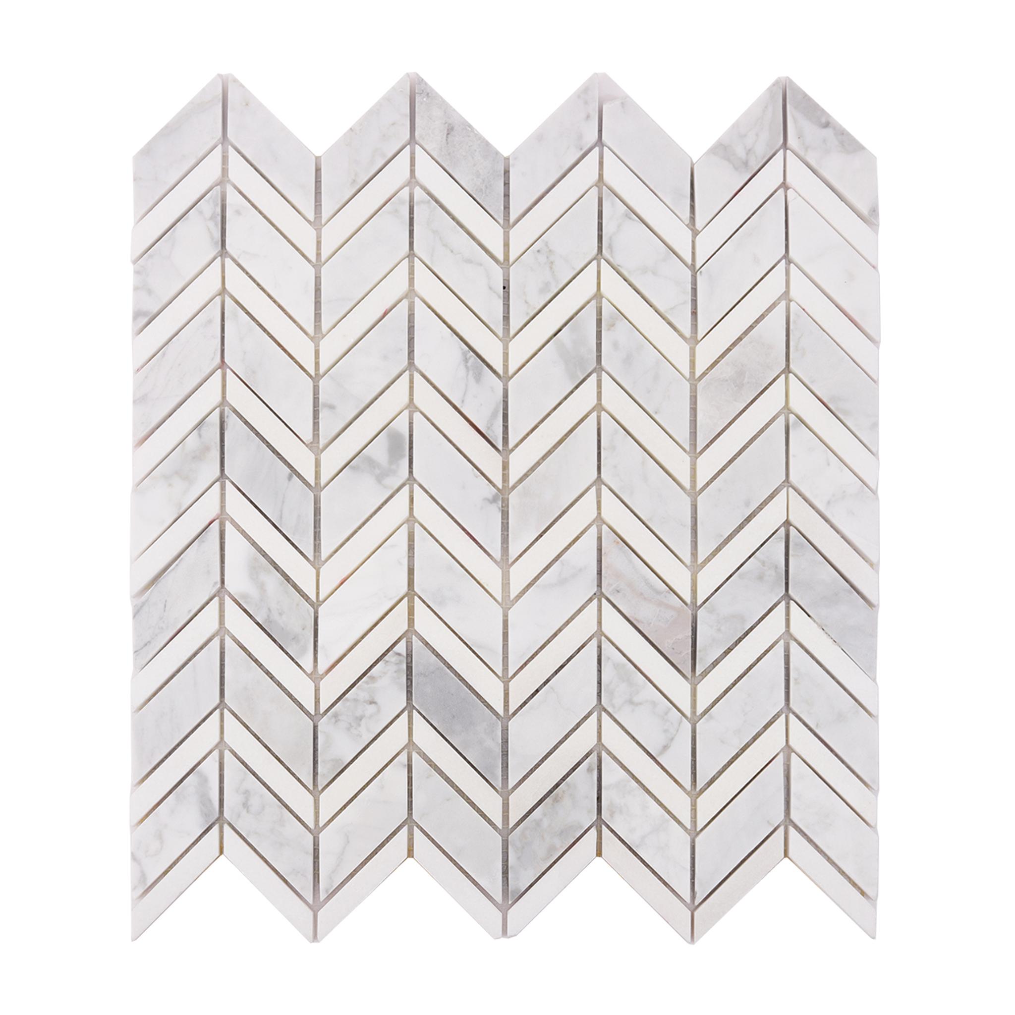 Carrara White Herringbone Marble Mosaic — mosaic xương cá bằng đá marble trắng Carrara