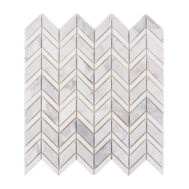Carrara White Herringbone Marble Mosaic — mosaic xương cá bằng đá marble trắng Carrara