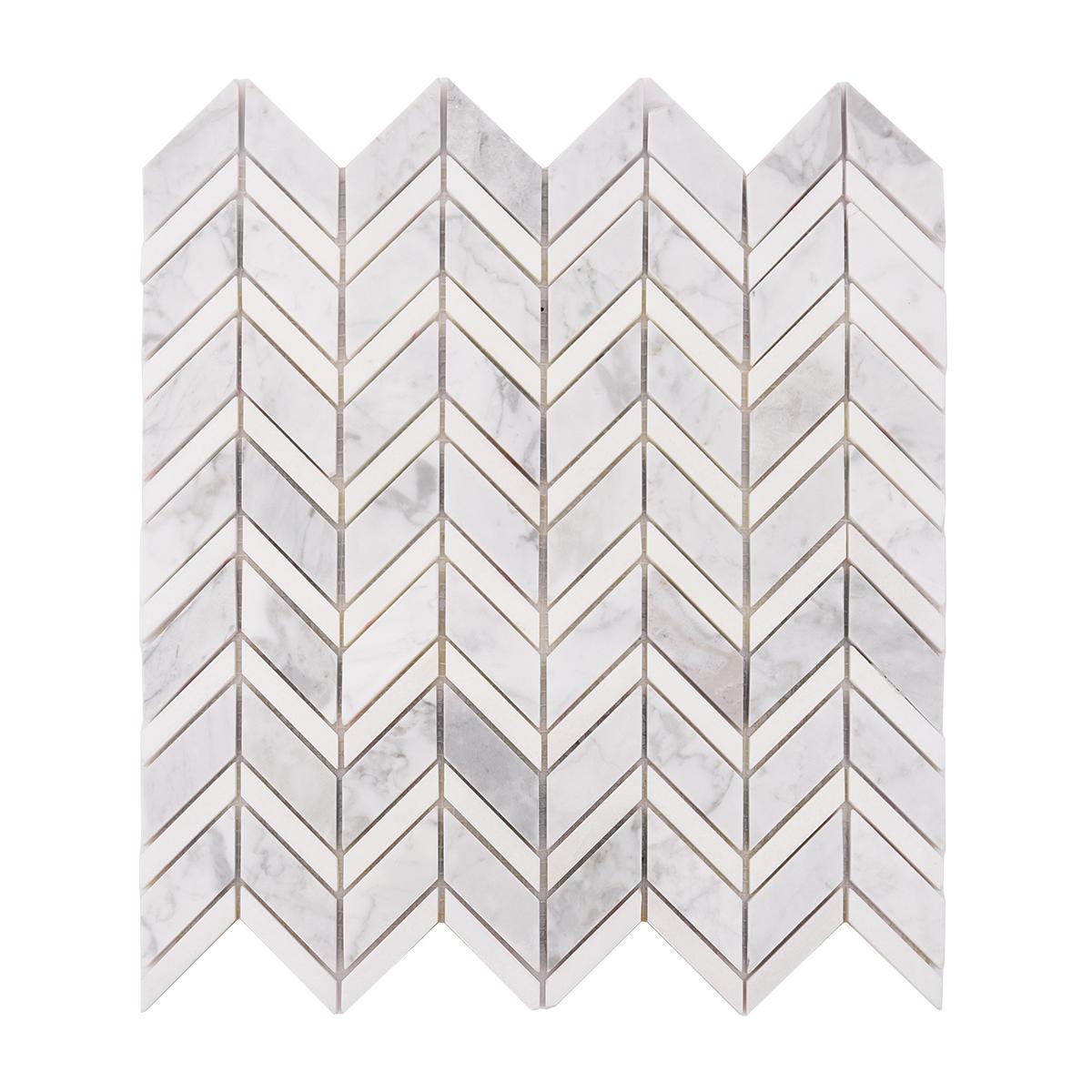 Carrara White Herringbone Marble Mosaic — mosaic xương cá bằng đá marble trắng Carrara
