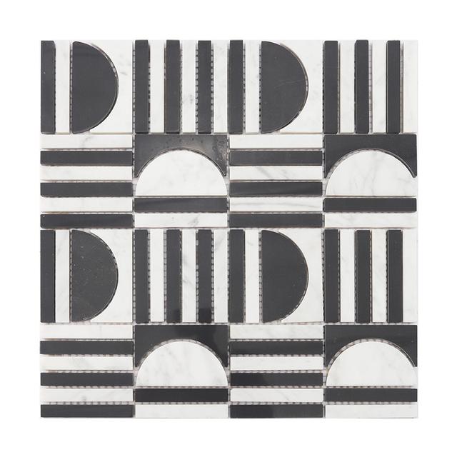 Black and White Art Deco Marble Mosaic (bán nguyệt và sọc kẻ đen trắng) — Rochelle Rochelle Stone