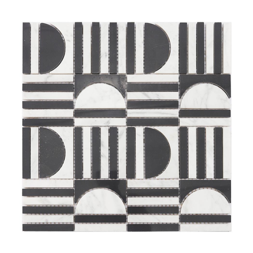 Black and White Geometric Marble Tile — mosaic ghép nghệ thuật bằng đá marble đen & trắng
