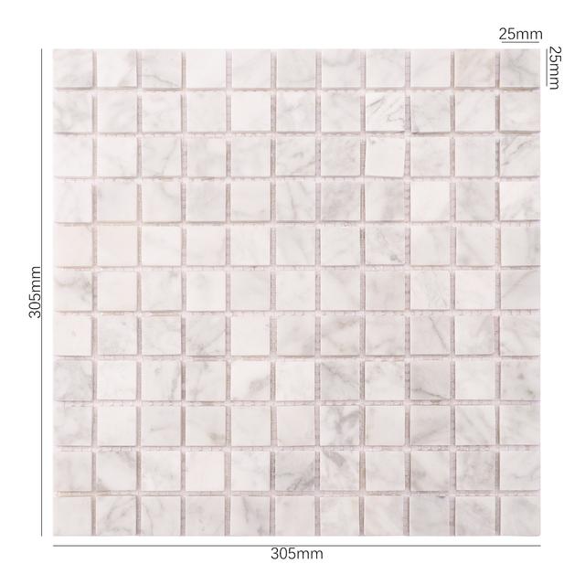 Carrara White Square Marble Mosaic Tiles for Elegant Walls — mosaic vuông bằng đá marble trắng & trắng Carrara