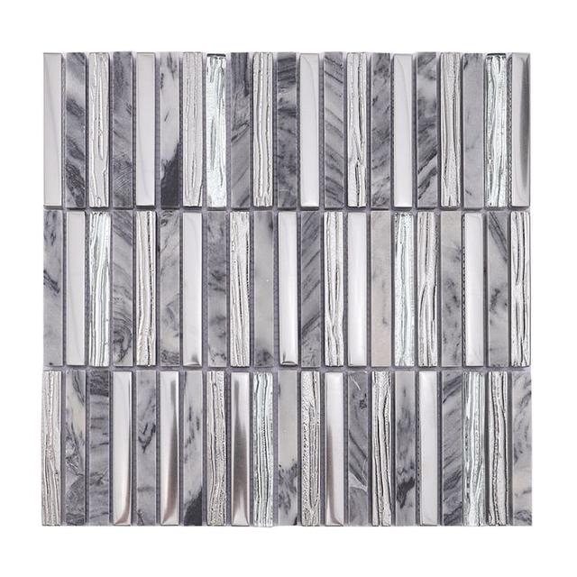 Silver Glass and Gray Marble Mosaic Linear Tile — mosaic thanh dài (linear) bằng đá marble xám & bạc