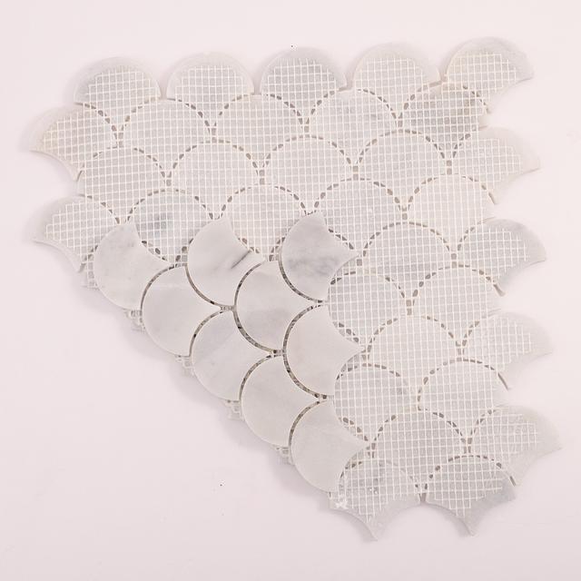 White Marble Polished Fish Scale Mosaic Tiles — mosaic vảy cá (fish scale) bằng đá marble trắng