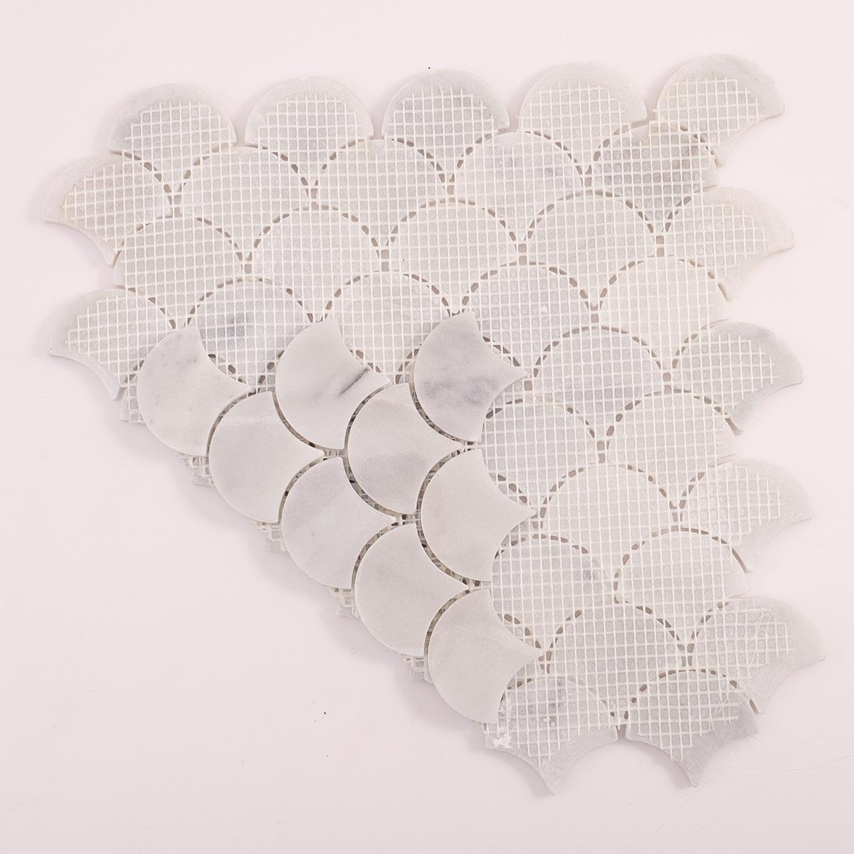 White Marble Polished Fish Scale Mosaic Tiles — mosaic vảy cá (fish scale) bằng đá marble trắng