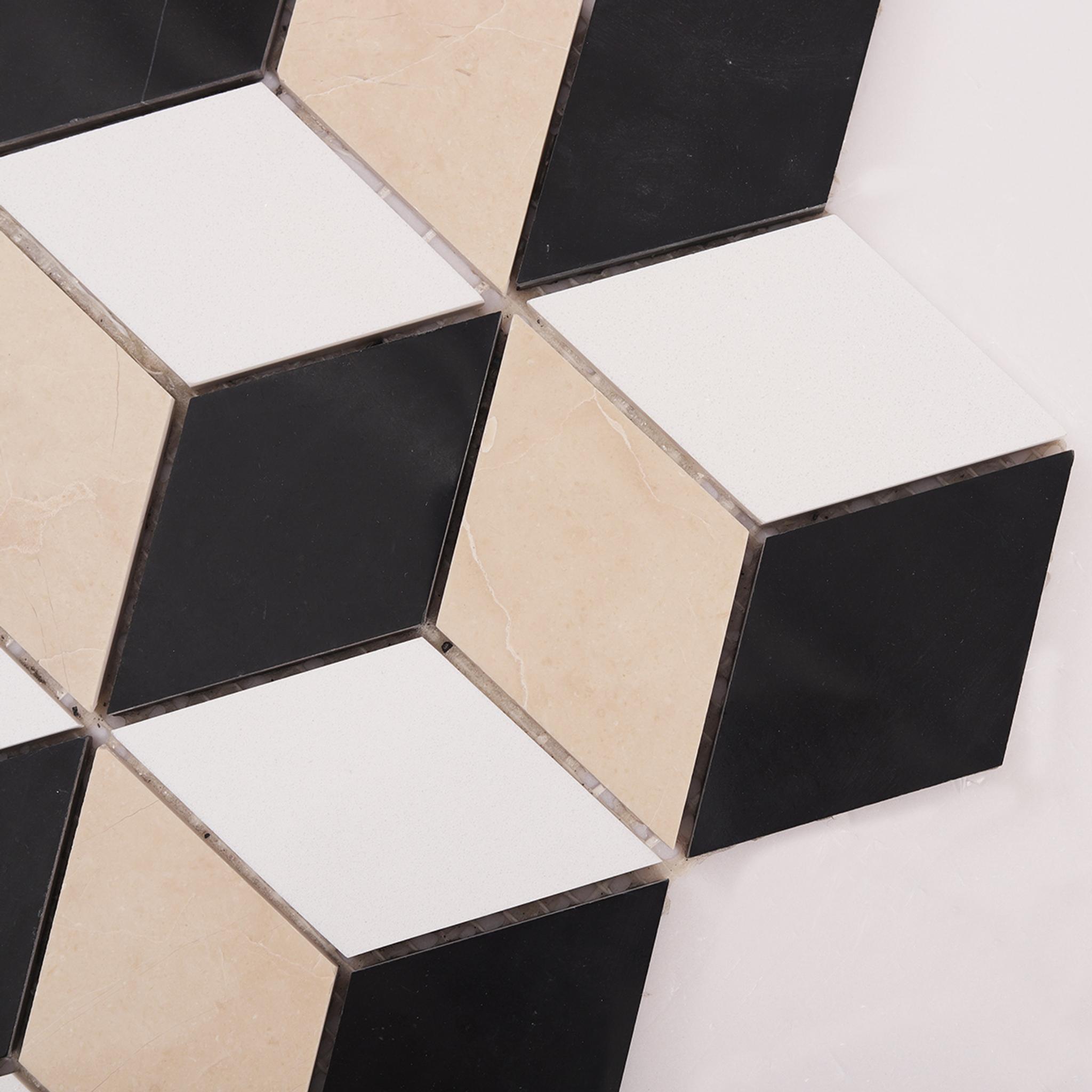 Black and White Diamond Cube Marble Tiles — mosaic ghép nghệ thuật bằng đá marble đen & trắng