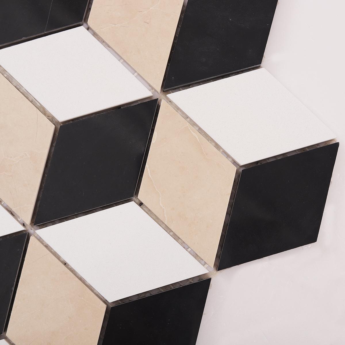 Black and White Diamond Cube Marble Tiles — mosaic ghép nghệ thuật bằng đá marble đen & trắng