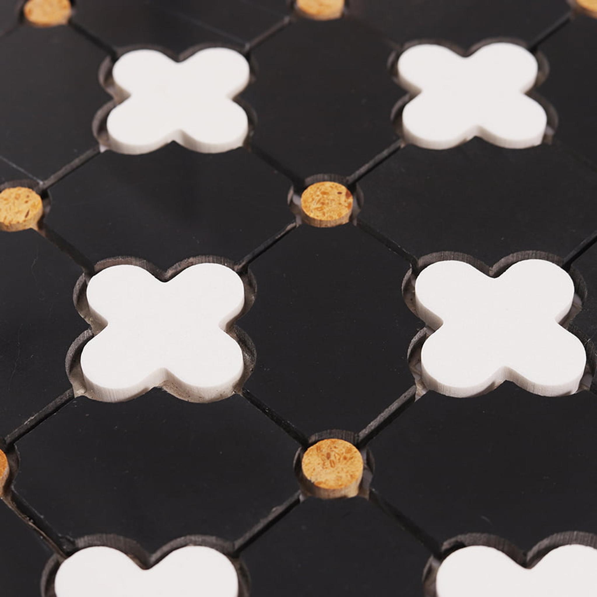 Black and White Floral Marble Mosaic Tiles — mosaic hoa văn waterjet bằng đá marble đen & trắng