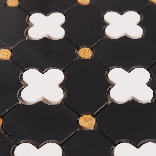 Black and White Floral Marble Mosaic Tiles — mosaic hoa văn waterjet bằng đá marble đen & trắng