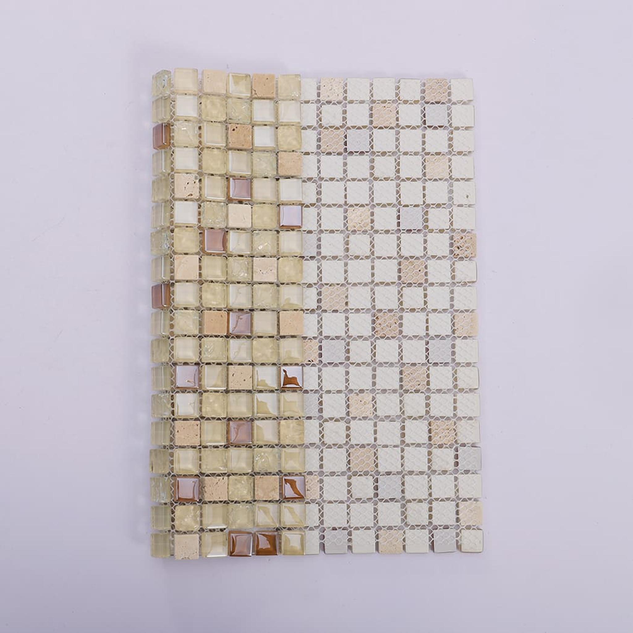 Cream Beige Glass and Marble Mosaic Tile — mosaic ghép nghệ thuật bằng đá marble beige & kem