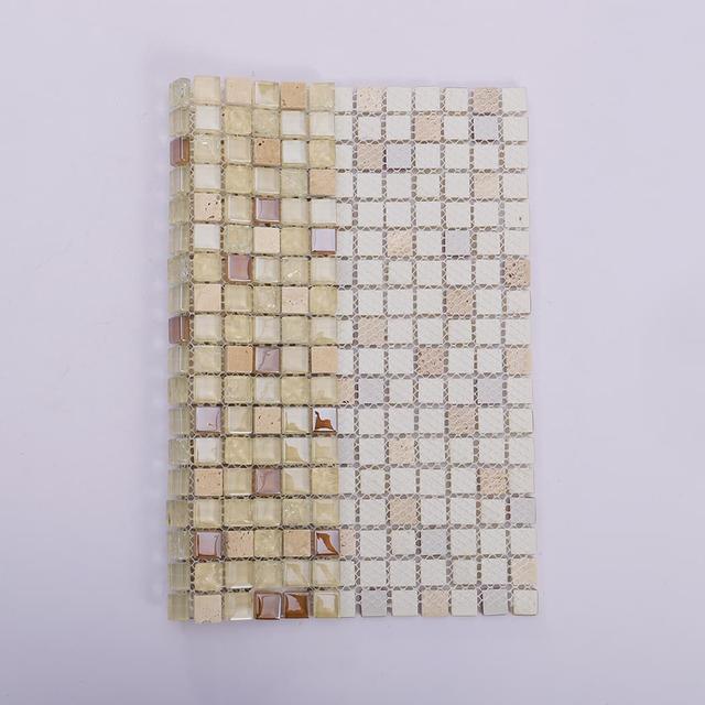 Cream Beige Glass and Marble Mosaic Tile — mosaic ghép nghệ thuật bằng đá marble beige & kem