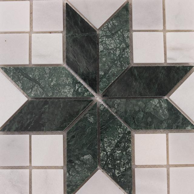Carrara White & Green Star Marble Mosaic Tiles — mosaic ghép nghệ thuật bằng đá marble trắng & xanh lục