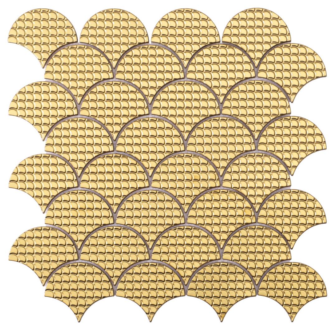 3D Gold Metal Shell Shaped Mosaic Tiles — mosaic vuông bằng xà cừ vàng