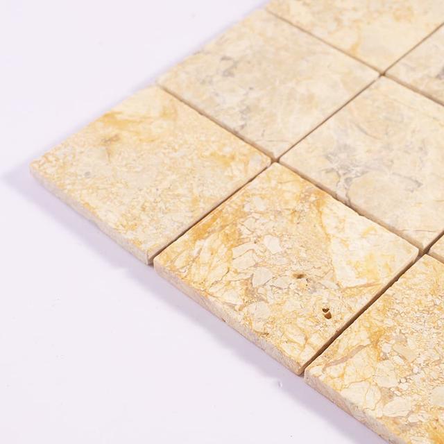 Beige Big Square Marble Mosaic Wall Tile — mosaic vuông bằng đá marble beige