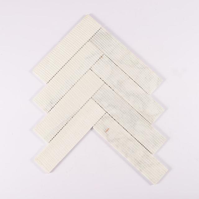 Carrara White Large Herringbone Marble Mosaic — mosaic xương cá bằng đá marble trắng Carrara